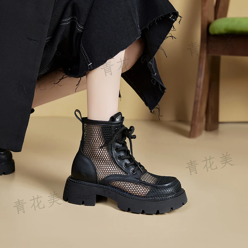镂空增高马丁靴女2025新款夏季靴子网纱鞋薄款透气网面时尚酷显瘦