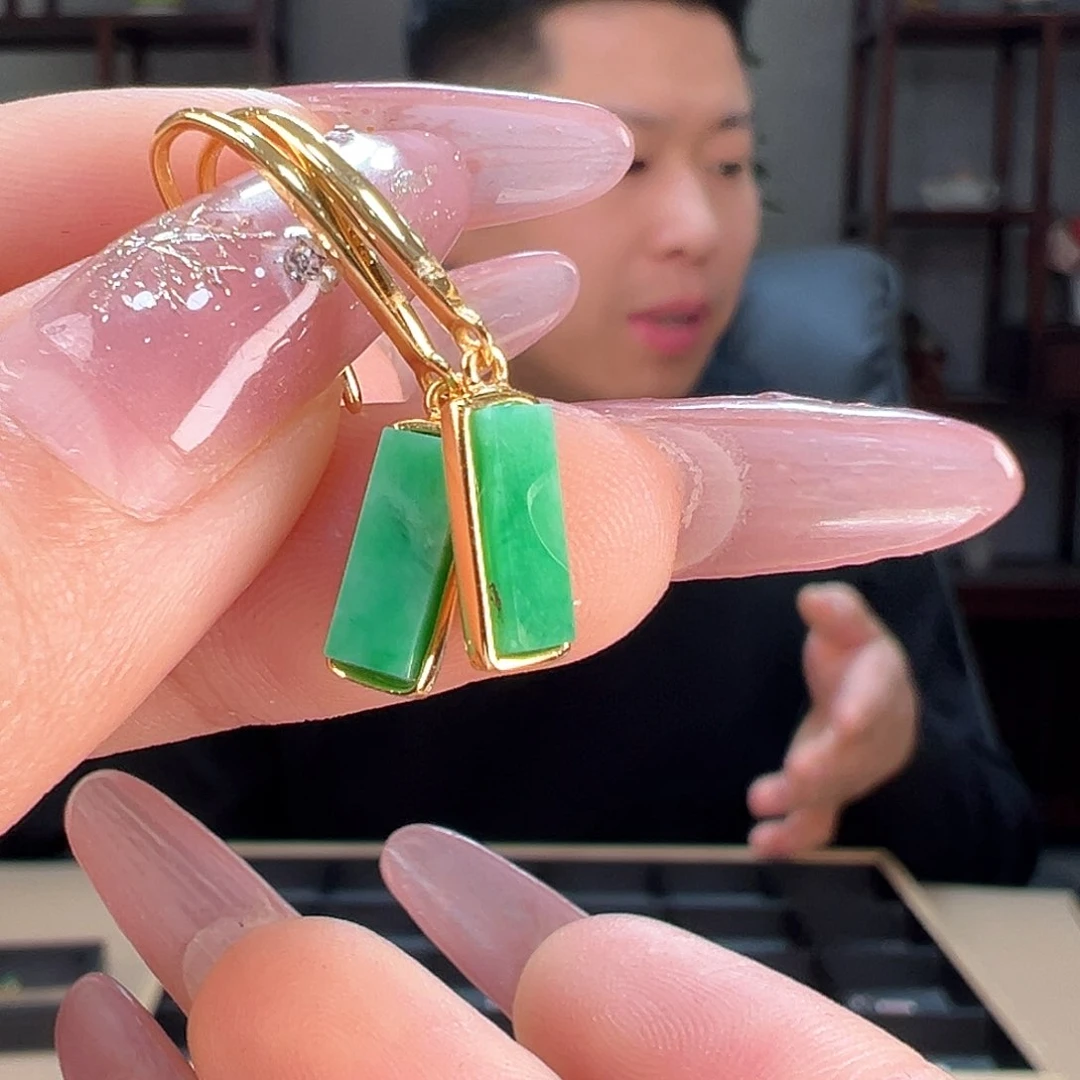 翡翠耳饰银S925镶嵌耳环15