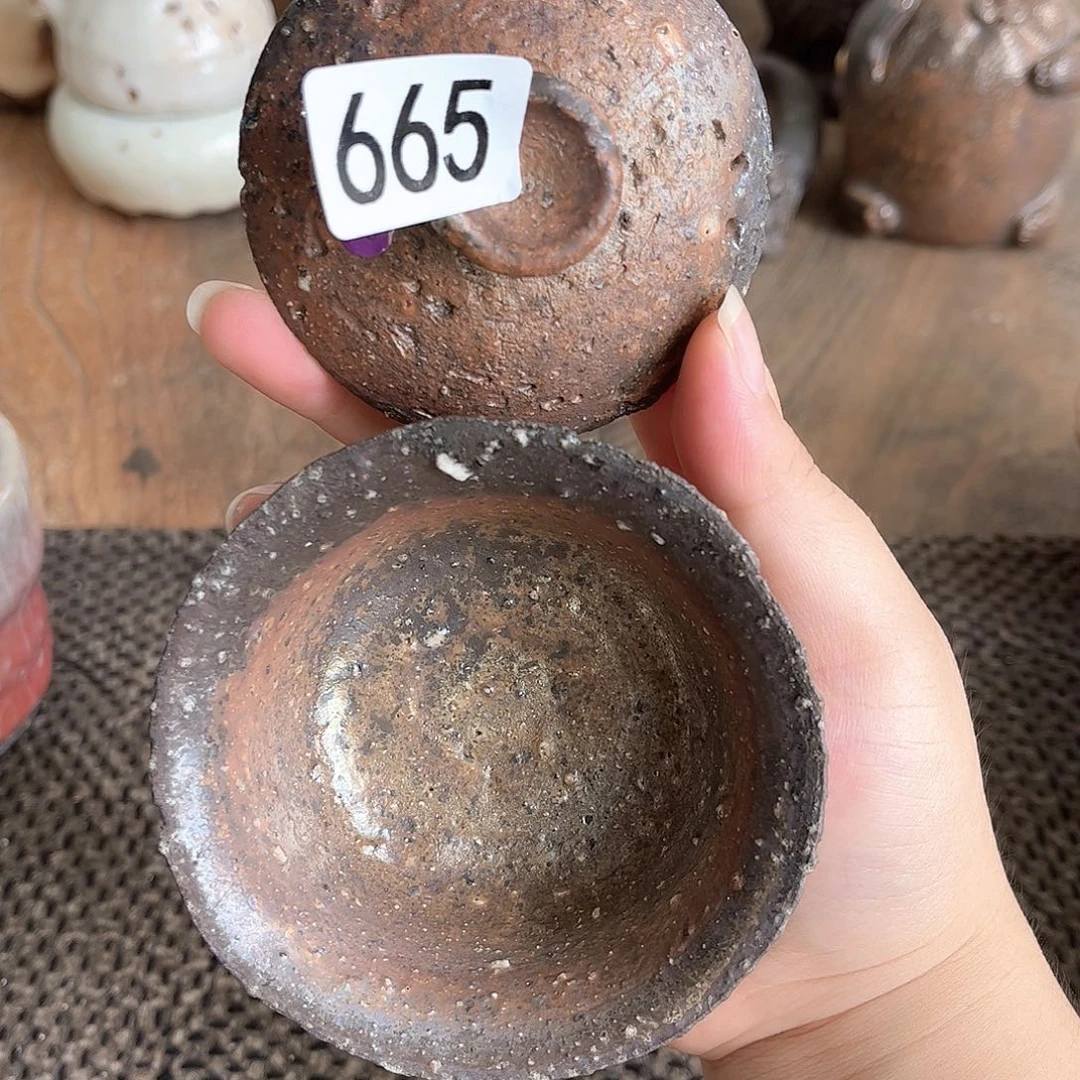 柴烧彩感非常好的盖碗一665