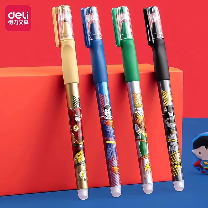 得力可擦笔擦除笔正义联盟小学生热敏擦中性笔易热可擦晶蓝笔芯