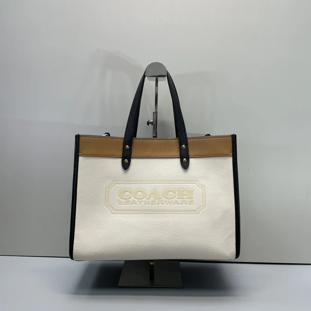 95新 COACH/蔻驰 小林/field黑白棕三拼色方托30*22*15cmB010303