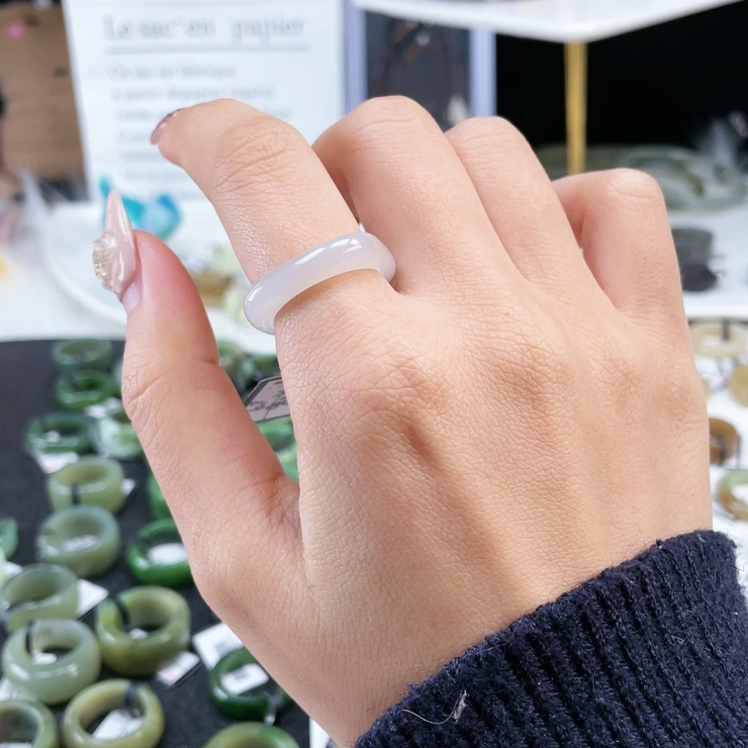 和田玉未镶嵌戒指P54冰透粉方圆17.1不退换