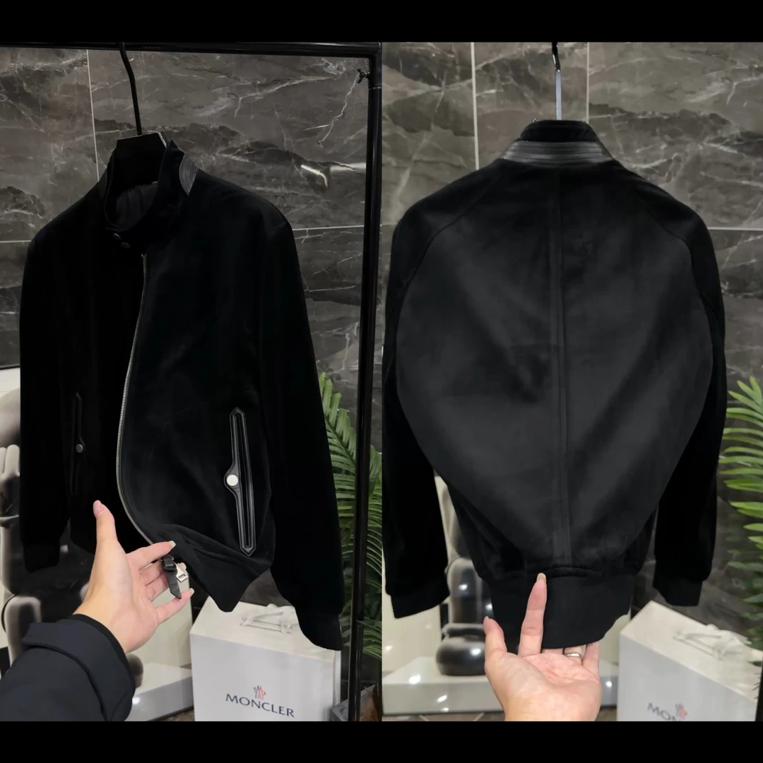 秋季轻奢男士立领拼皮灯芯绒条商务百搭时尚修身夹克6659