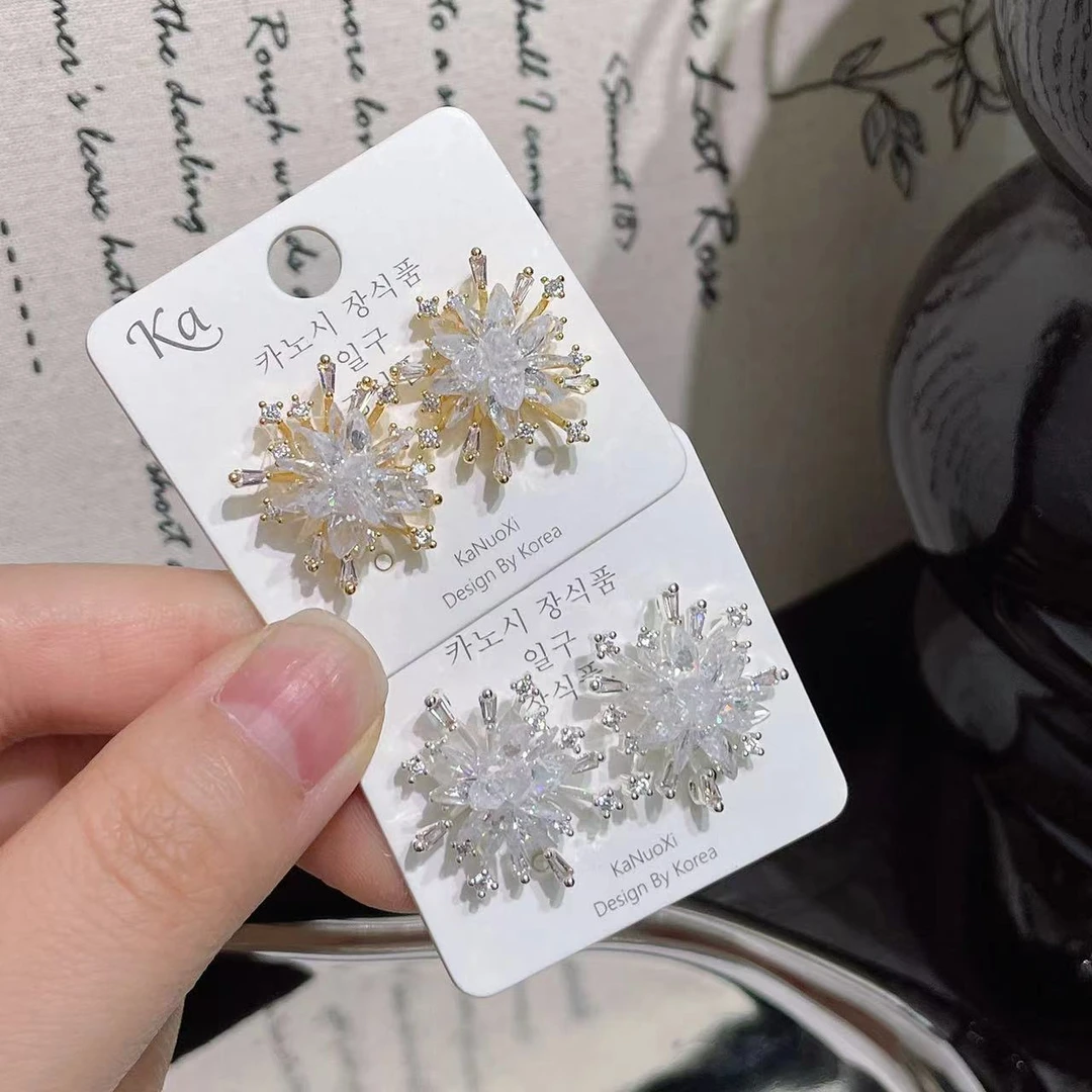 铜合金合成锆石耳饰 超仙重工精致轻奢百搭满钻耳饰038