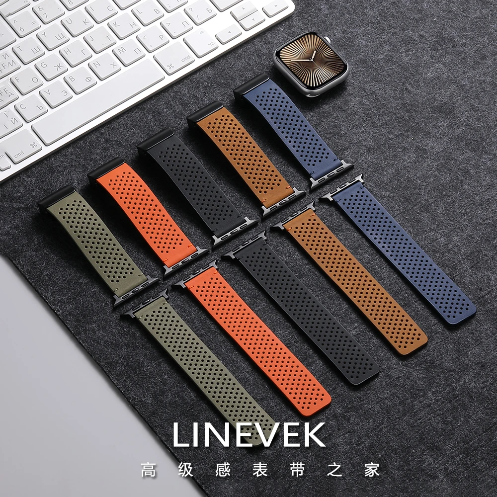 适用苹果手表带iwatchultra透气皮质applewatch s11/10/9磁吸腕带