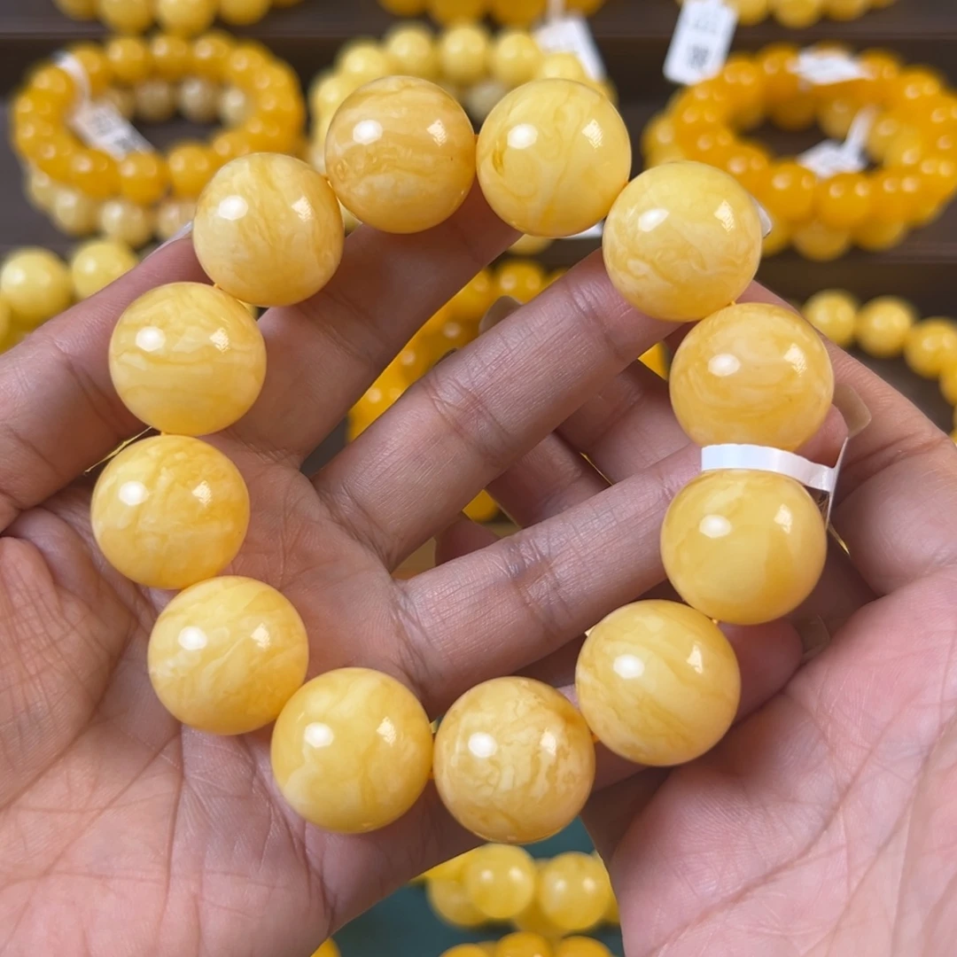 琥珀未镶嵌手串57.45g焦皮同料圆珠20mmAX