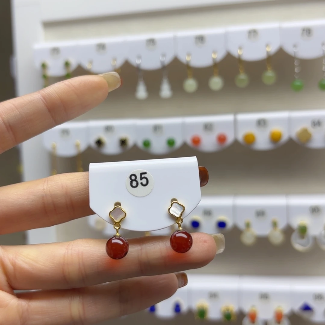 血珀银S925镶嵌耳饰