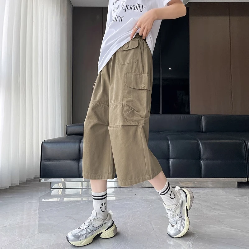 阔腿工装裤女2025新款夏季薄款小个子日系宽松休闲街头机能七分裤