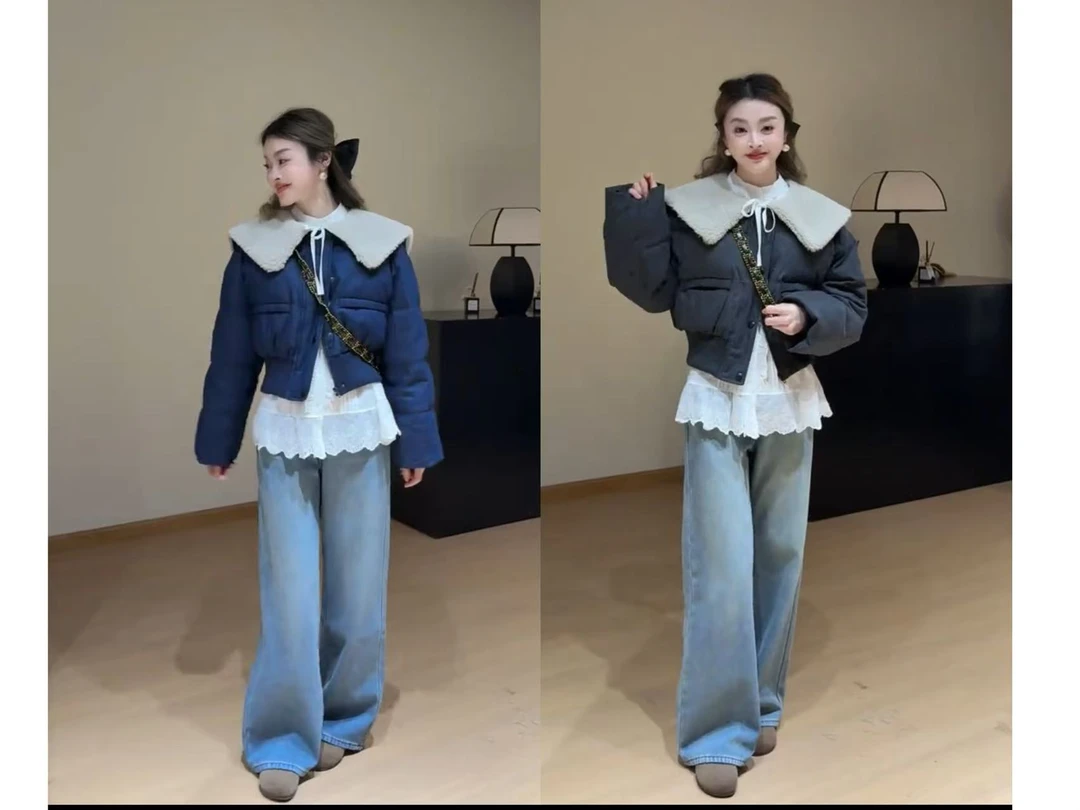 730【陪你过冬】冬季新款高级感翻领羽绒服外套保暖拼接冬季上衣