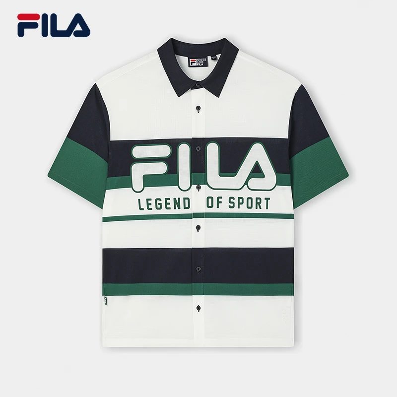 【速干透气四方格】Fila/斐乐男款印花撞色衬衫宽松短袖F11M539402F