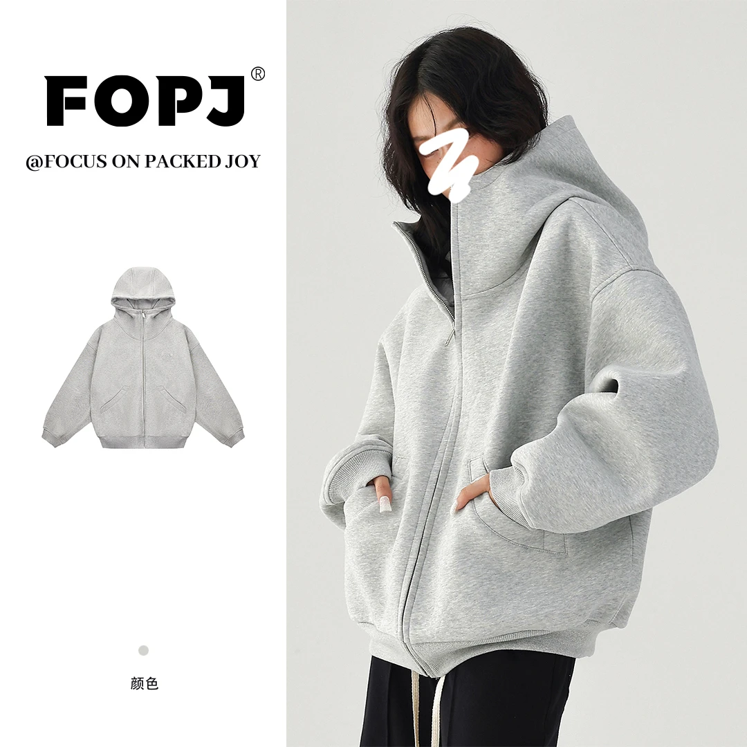 FOPJ美式时尚ins慵懒风春秋新款连帽拉链卫衣女宽松休闲外套上衣