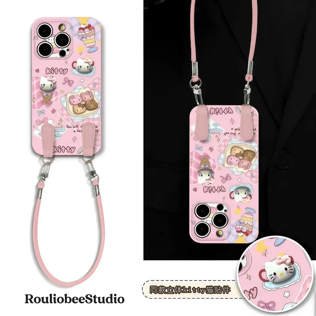 甜品KT公仔挂绳适用苹果16手机壳iPhone15小米14vivoppo华为p70女