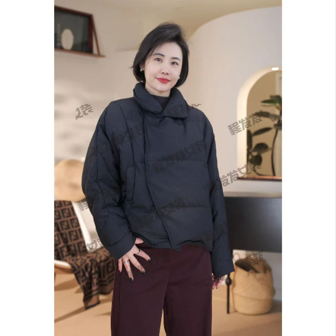 【程发发】（尘圆）立体浮雕设计感简约保暖斜襟羽绒服F1755