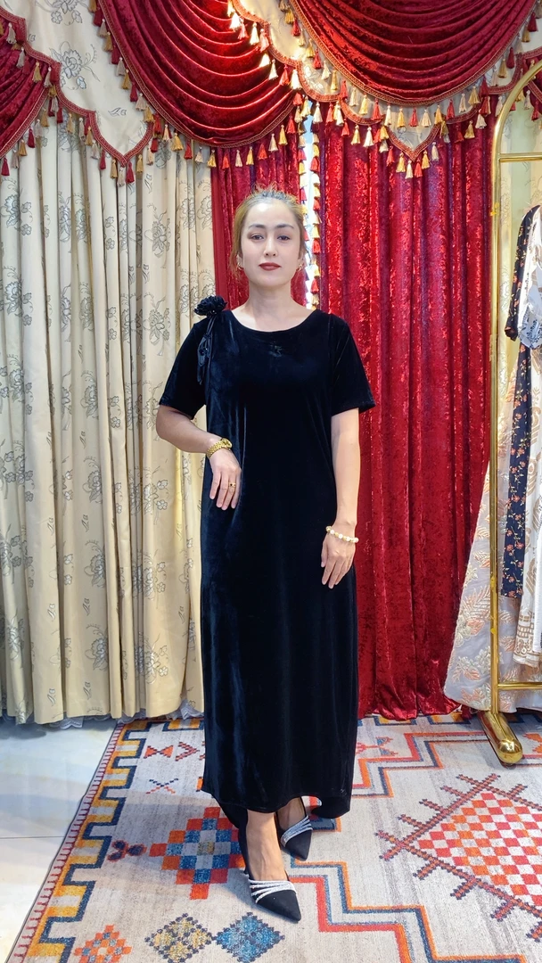 长款常规裙子连衣裙短袖休闲拼接中长裙圆领女士中腰