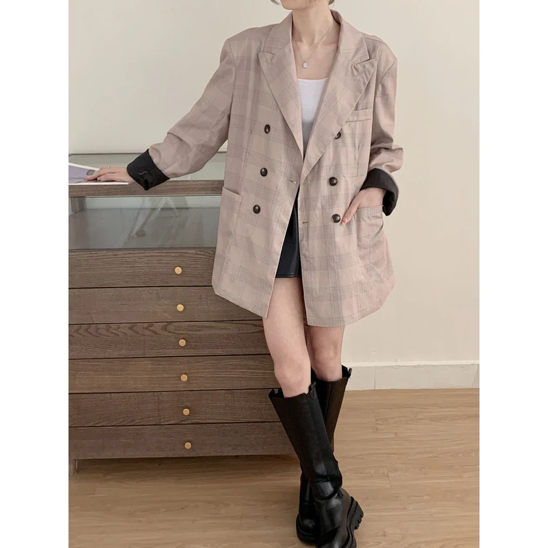 7688  设计感百搭格纹气质西装外套网红