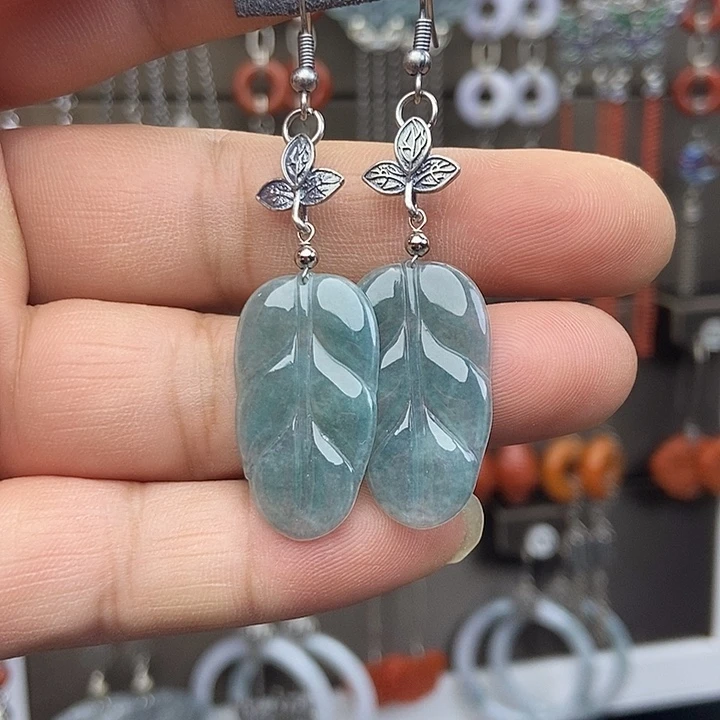 翡翠银S925镶嵌耳饰翡翠耳饰