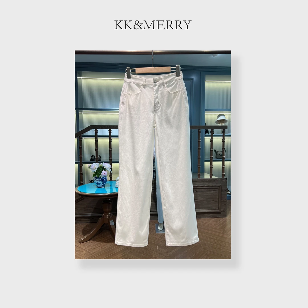 KK&MERRY（冰牛）时尚百搭显瘦简约白色直筒牛仔裤KKBC577