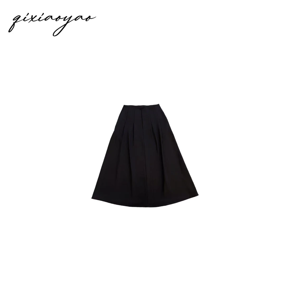 Qixiaoyao 春季纯色气质半身裙#QSWHD01281