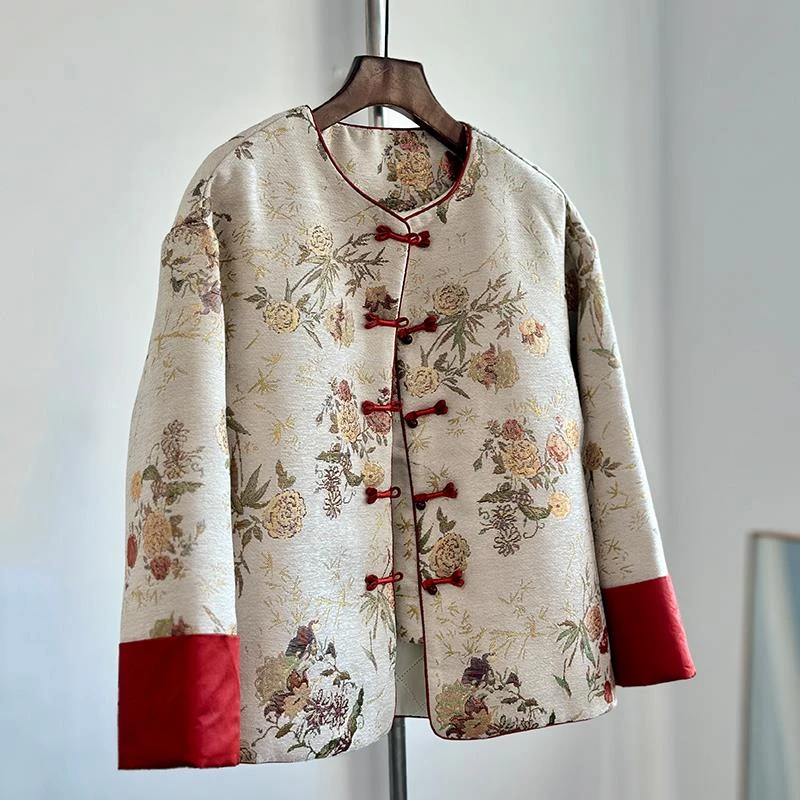 新中式夹棉加厚棉服外套女秋冬红色盘扣唐装小棉袄年轻国风拜年服