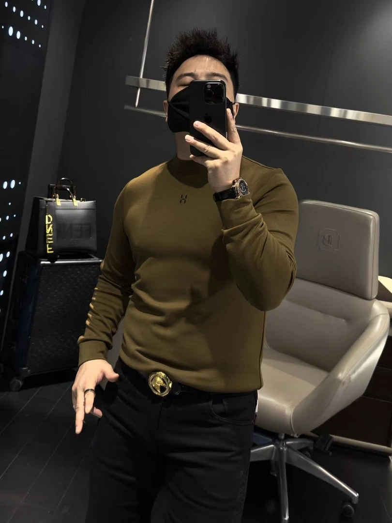 【马哥严选】美式简约设计感纯色德绒长袖恤男秋冬季休闲舒适打底衫