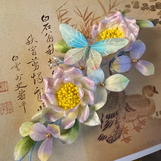 麦光光古风发饰绒花发簪 手工制作默认微瑕