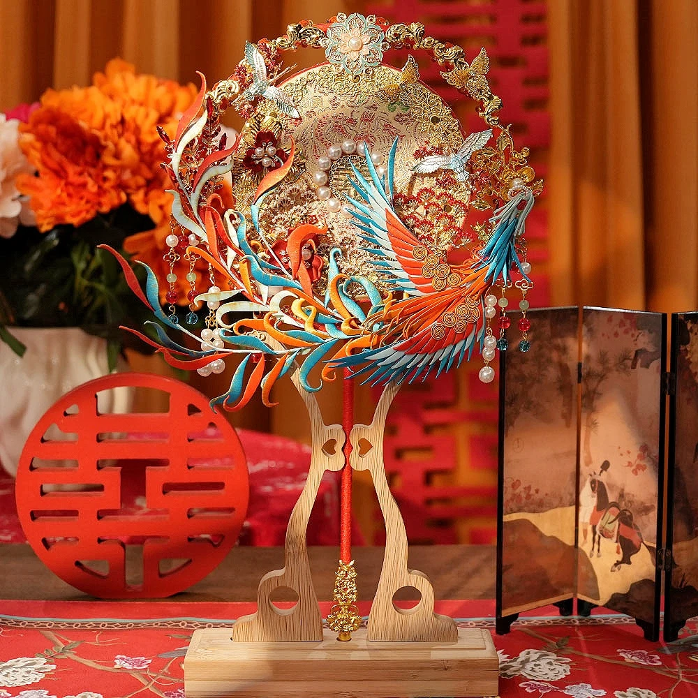 凤凰缠花团扇新娘结婚diy材料婚礼双面高级扇子手工秀禾喜扇成品