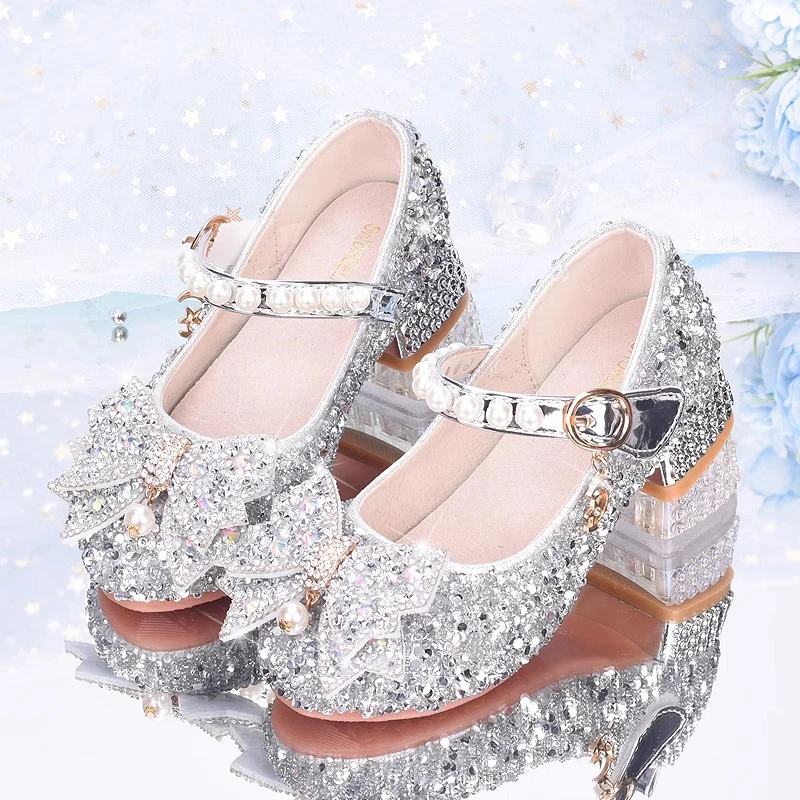 儿童水晶高跟鞋宝女童爱莎公主鞋单鞋春秋新款小皮鞋软底儿童鞋子