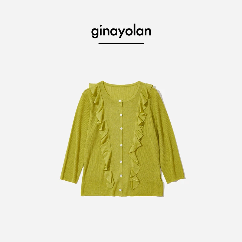 GINAYOLAN/瑾颜 | 意大利进口纱线荷叶边显瘦网纱针织套衫GY4403