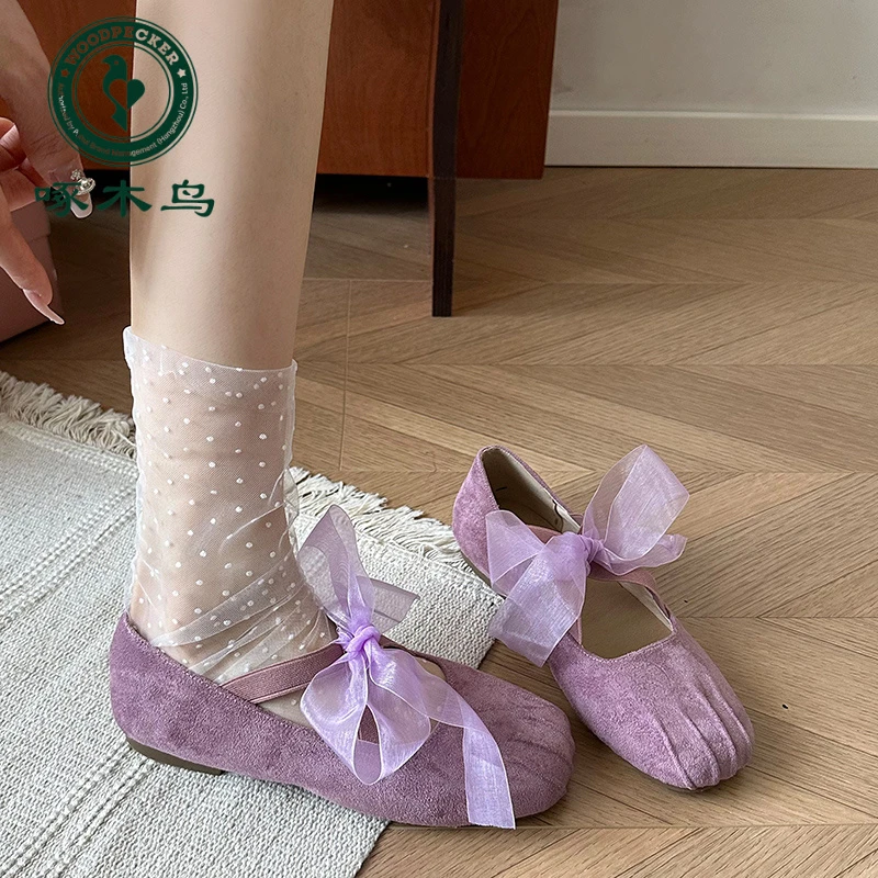 啄木鸟玛丽珍女鞋2025新款春季网红开春时尚配裙子平底韩系豆豆鞋