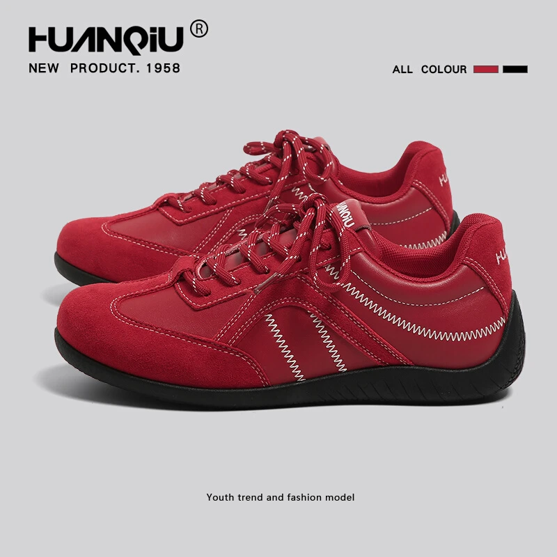 环球内增高德训鞋女款2025新款秋季红色赛车鞋子学生女鞋休闲板鞋