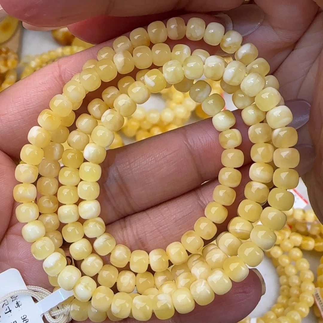 蜜蜡未镶嵌手链金白妖花老型多圈