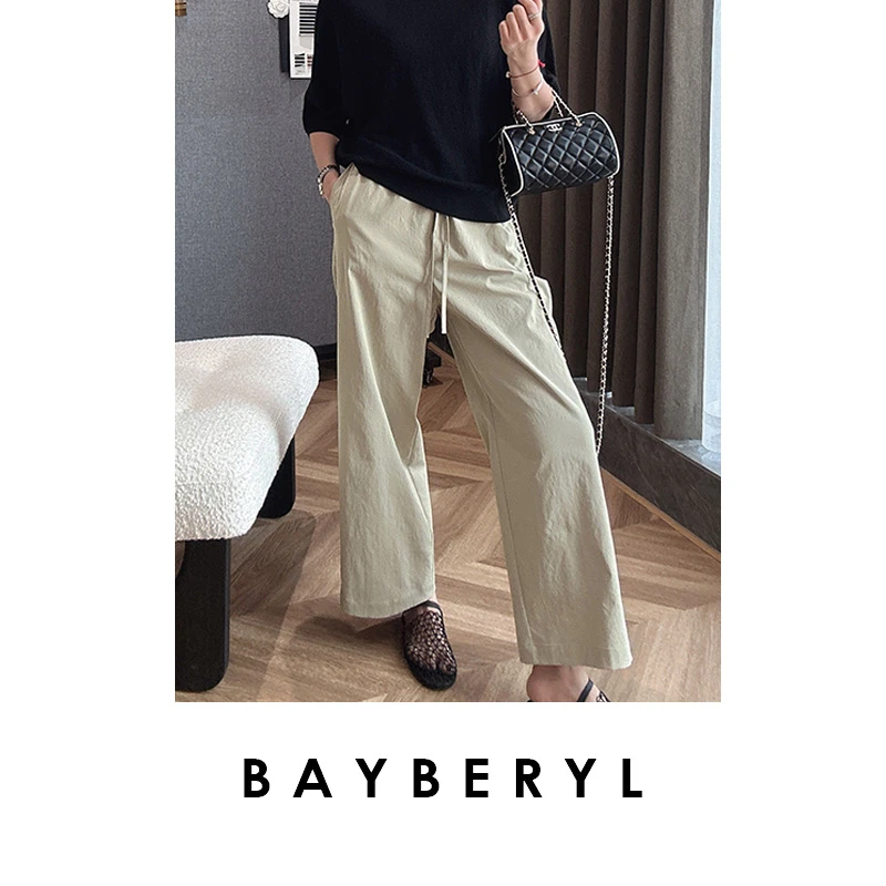 BAYBERYL老贝纸皱裤*松紧腰抽绳直筒百搭九分休闲裤XXK4L1101