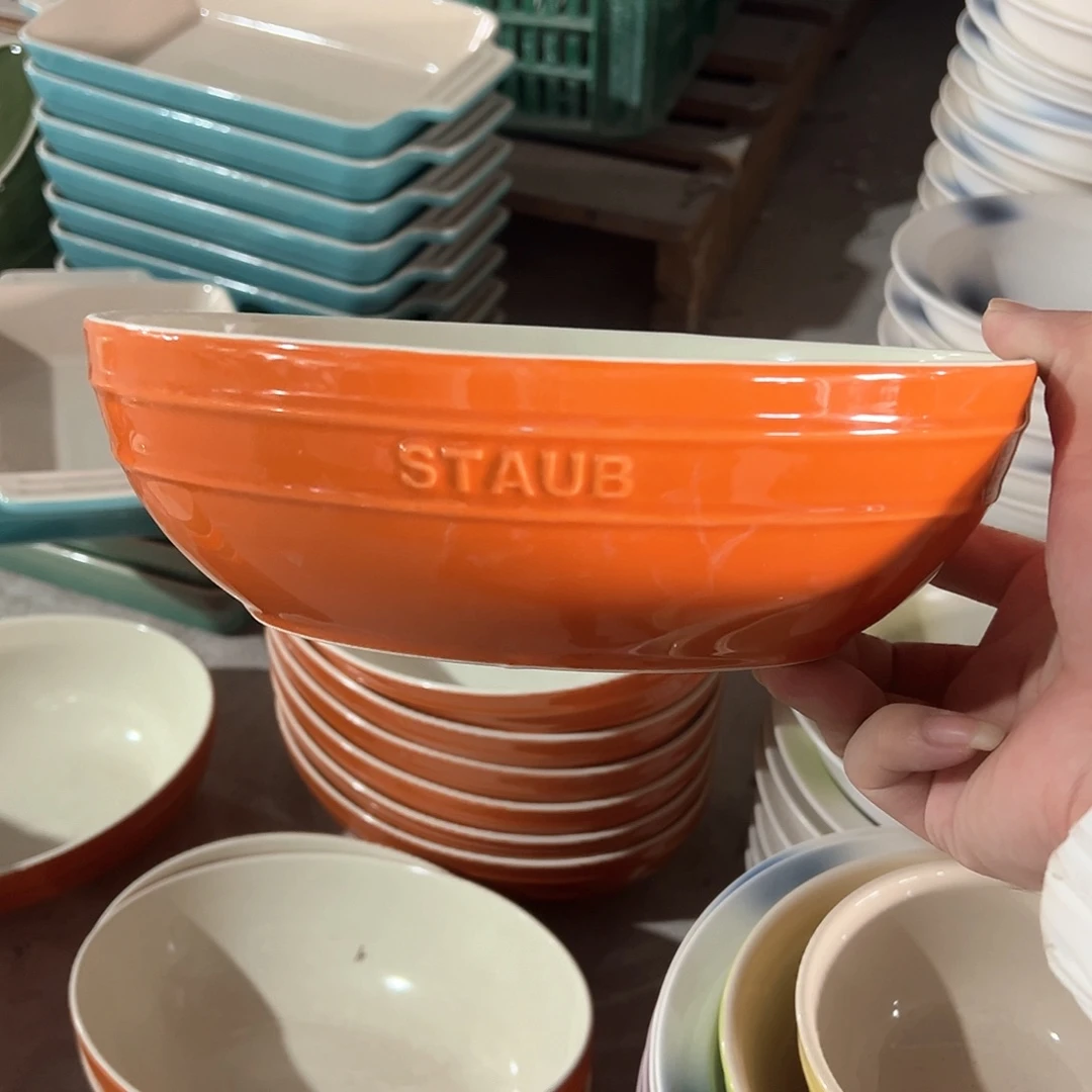 陶瓷 微 法宝椭圆汤碗 橙色色