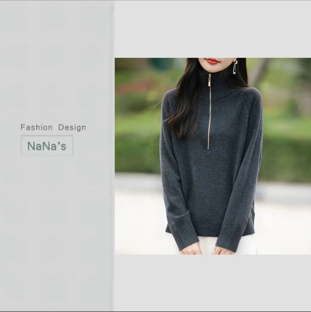 NaNa's高领半拉链针织衫女秋冬厚款软糯亲肤毛衣厚款打底衫