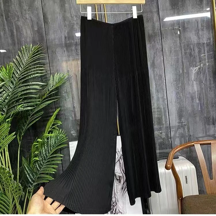 经典摺衣黑色裤子高腰休闲时尚宽松垂风琴裤