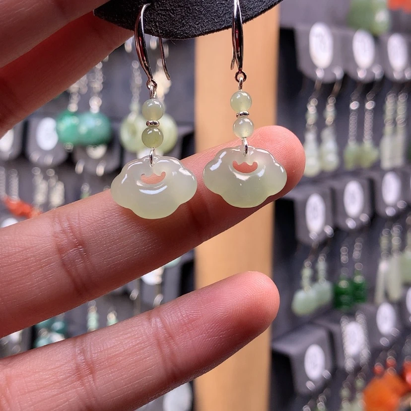 【闪购商品】翡翠耳饰银S925镶嵌焕*