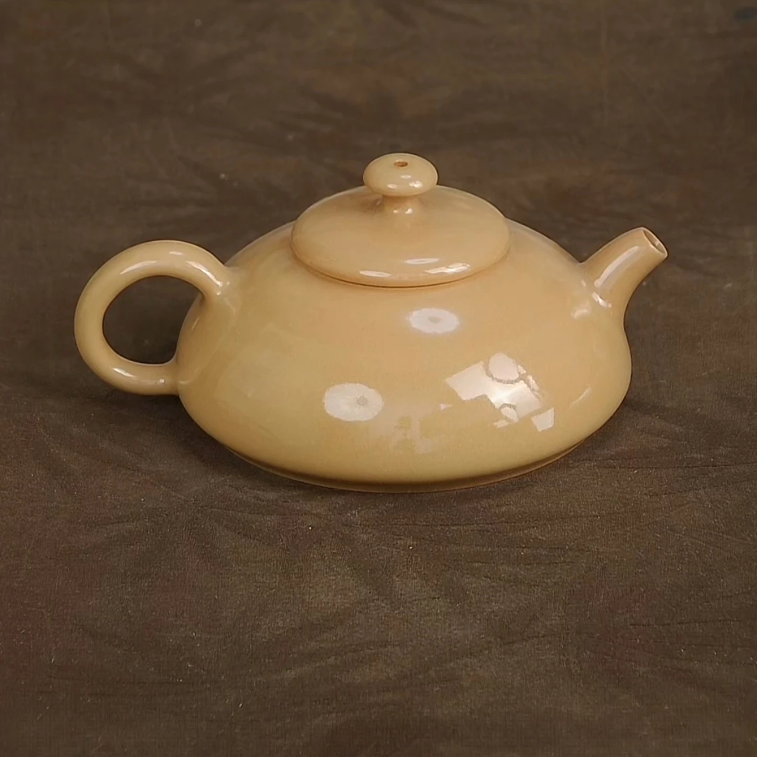 纯手工110ml龙泉青瓷椒房釉虚扁壶特色茶壶陈卫武