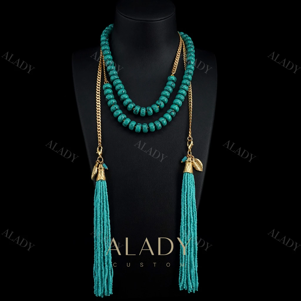 合金项链 【一抹蓝色】多层蓝色民族风流苏项链