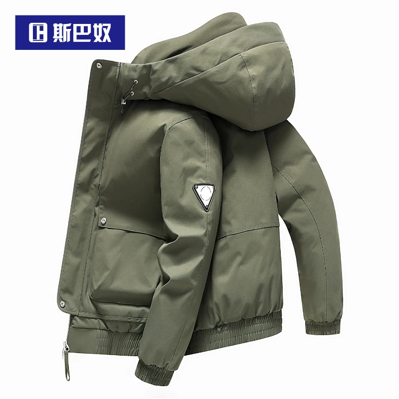 【新年】工装羽绒服男短款2025冬季新时尚休闲连帽鸭绒保暖冬装外套