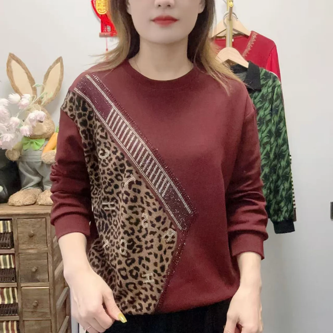 【丽姐家】春秋新款妈妈装圆领时尚洋气宽松百搭女士树叶
