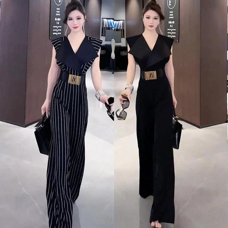 2025年夏季网红新款时尚高端显瘦翻领高腰气质设计感无袖连体裤女