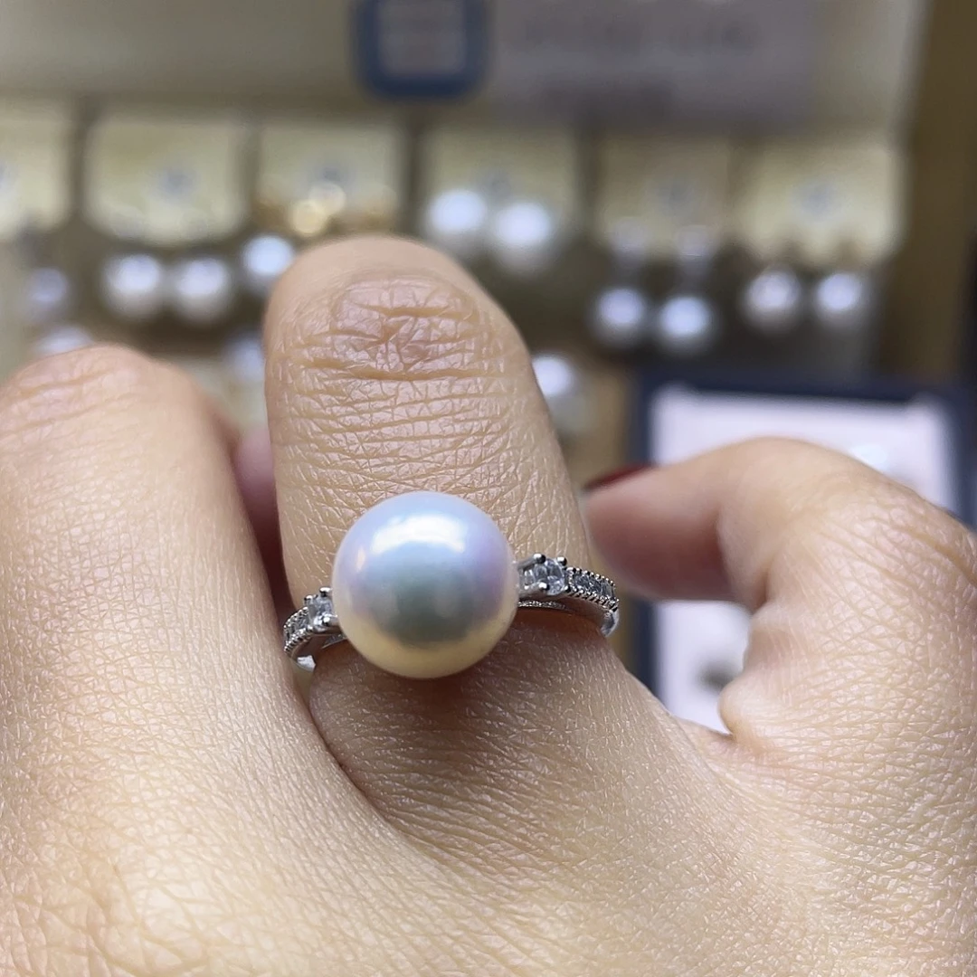 银S925镶嵌戒指淡水珍珠