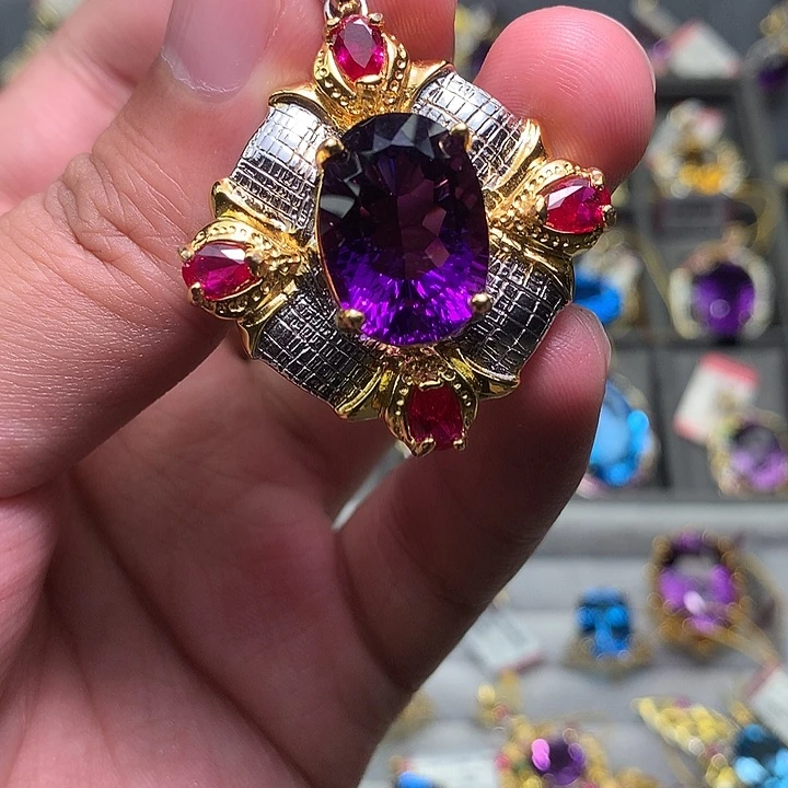 紫晶银S925镶嵌吊坠(不含链)