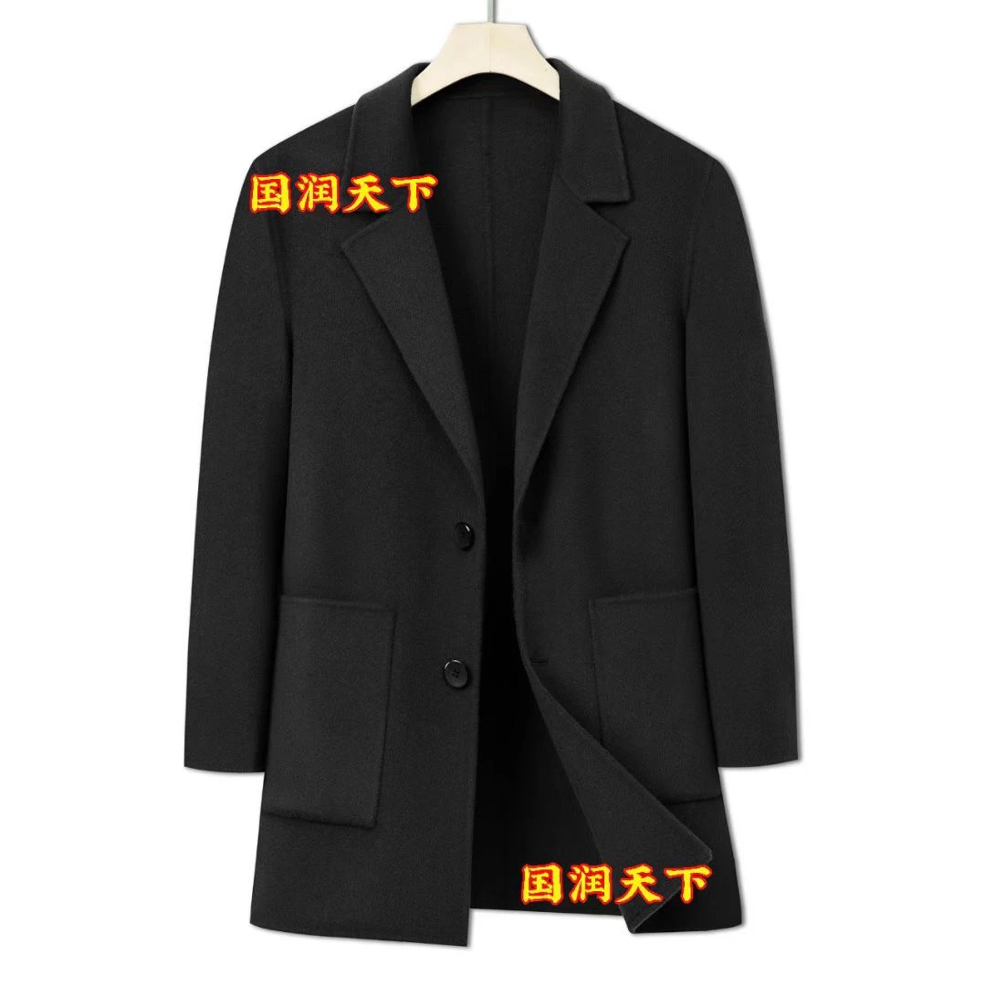 100%羊毛2025新款加厚双层手工缝制秋冬男士中长大衣