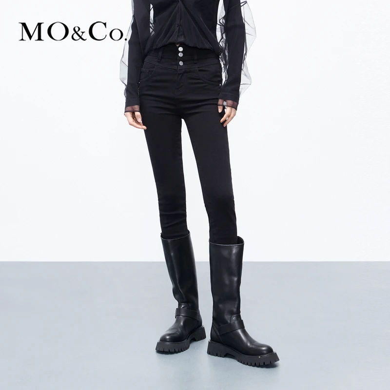 【赵老板专属】MOCO秋复古腰封高腰修身牛仔裤显瘦小脚裤MBC3JENK04