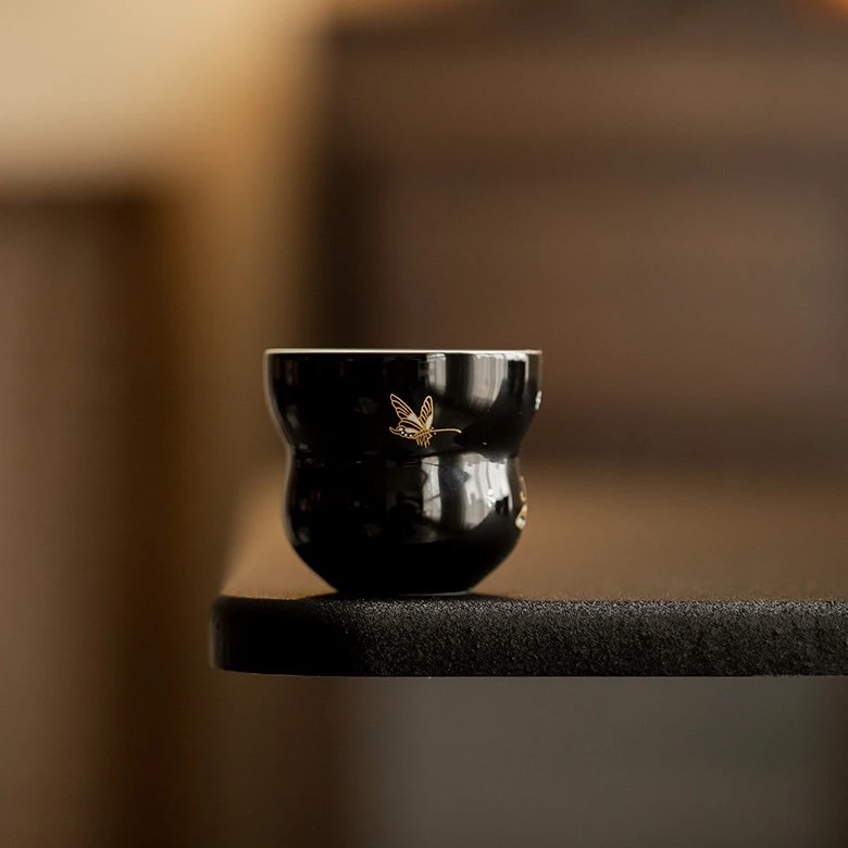 烫金舞蝶葫芦茶杯功夫茶具家用陶瓷单杯国潮品茗杯主人杯茶器