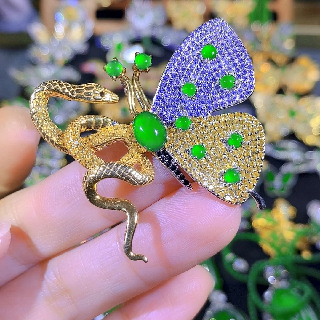 吊坠(不含链)银S925镶嵌翡翠