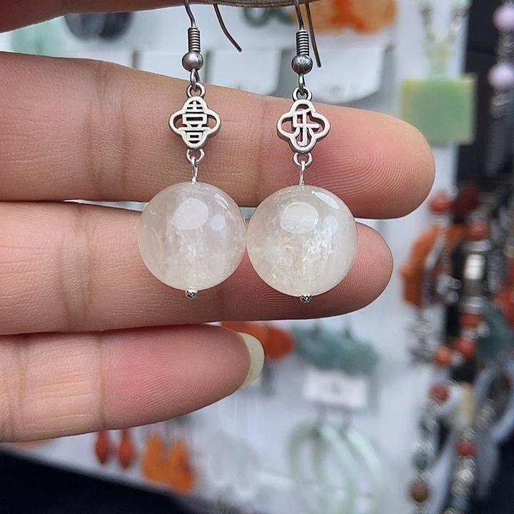 水晶耳饰银S925镶嵌耳饰