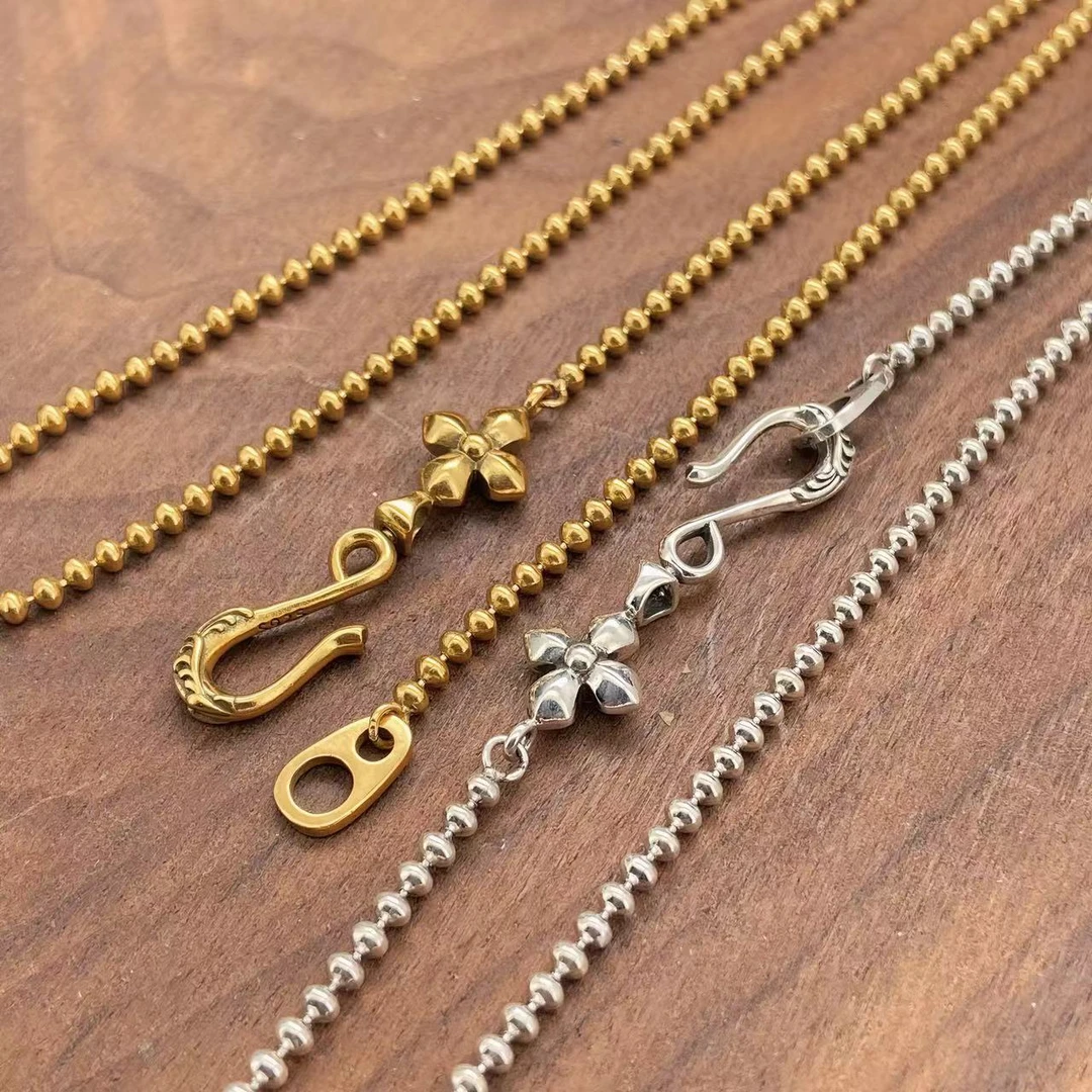 鸿聚隆 链子925银 A162小众精工古金算盘珠项链复古中古简约