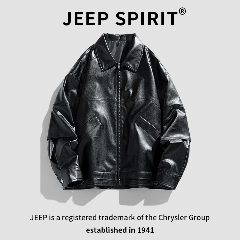 JEEPSPIRIT吉普美式皮衣男春秋季复古宽松时尚休闲百搭痞帅外套潮